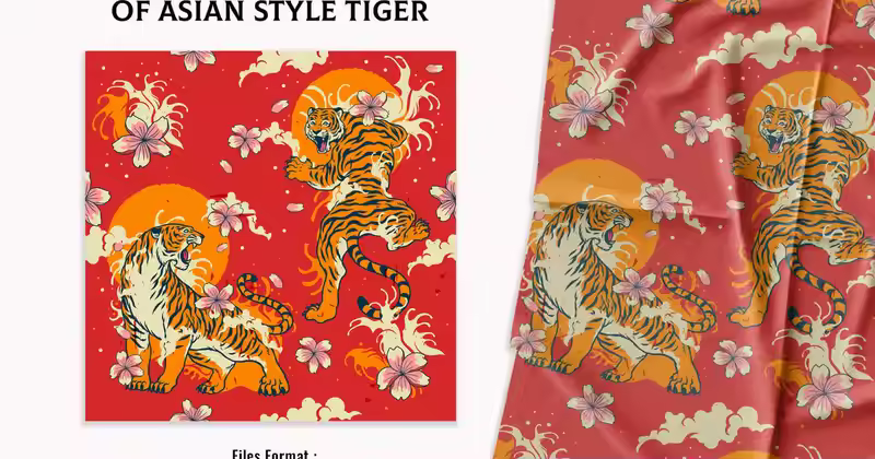 亚洲风格虎纹图案设计插图