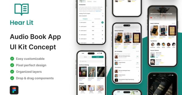 Hear Lit – 有声读物应用程序 UI 套件