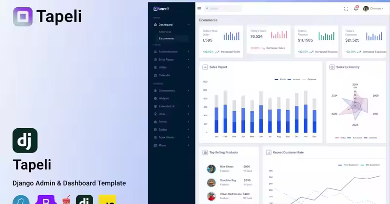 Tapeli – Django 和 HTML 管理仪表板模板