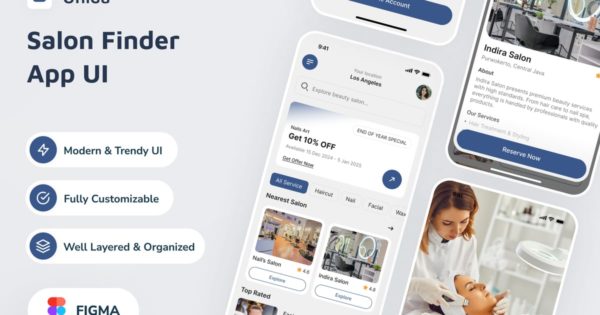 United – Salon Finder 应用程序用户界面