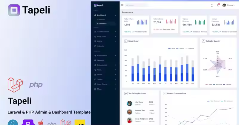 Tapeli – Laravel & PHP 管理仪表板模板