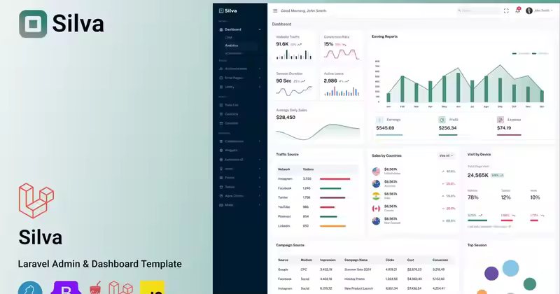 Silva – Laravel 12 管理仪表板模板