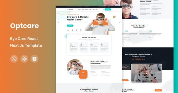 Optcare – 眼部护理 React Next Js 模板