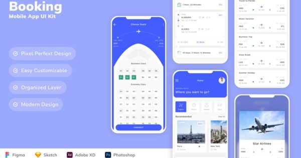 航班搜索和预订移动应用程序 UI 套件