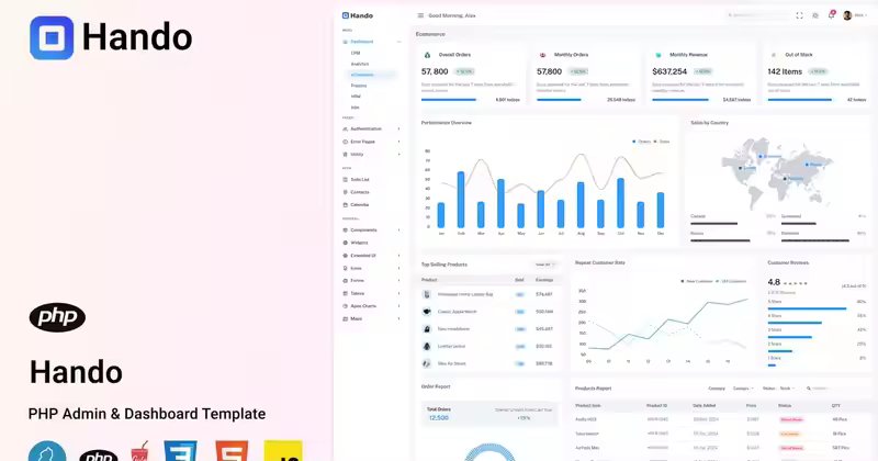 Hando – PHP 管理及仪表盘模板