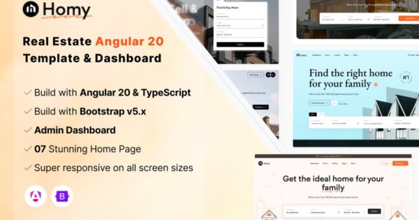 Homy – 房地产 Angular 20 仪表板模板