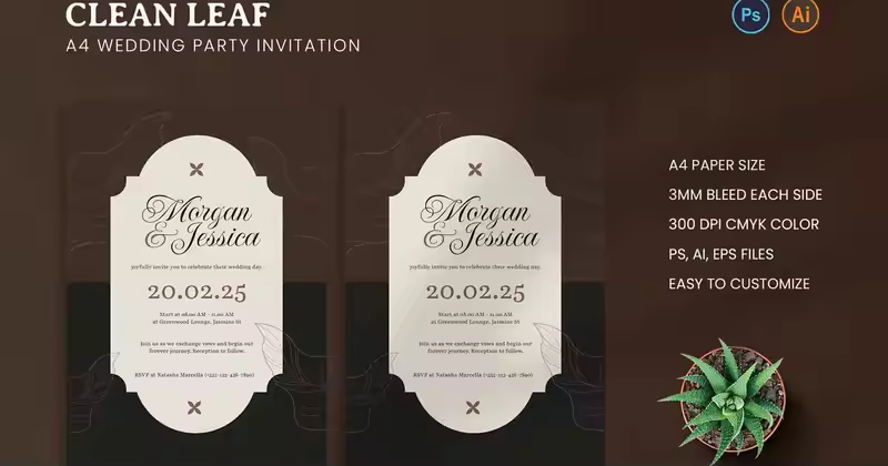 干净的叶子婚礼派对请柬