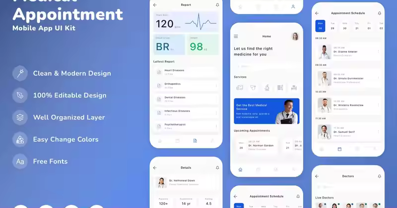 医疗预约移动应用程序 UI 套件