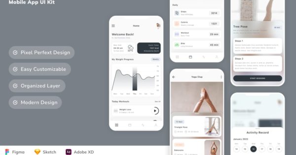 瑜伽训练移动应用程序 UI 套件