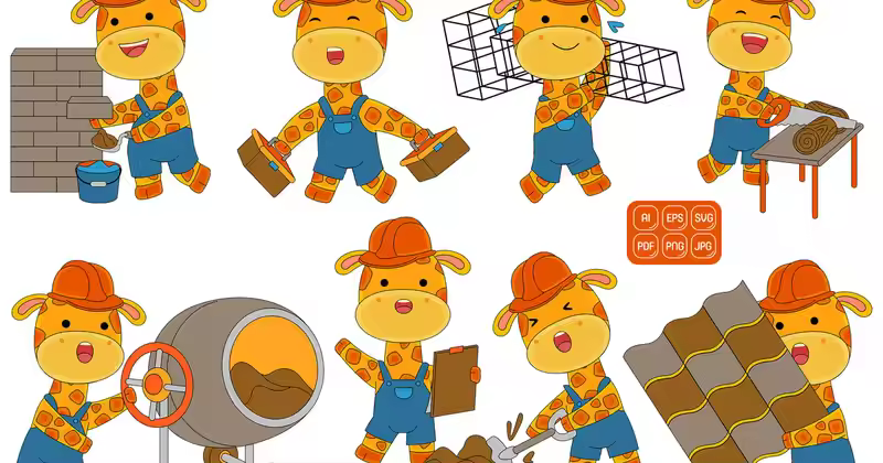 可爱的长颈鹿建筑工人#03