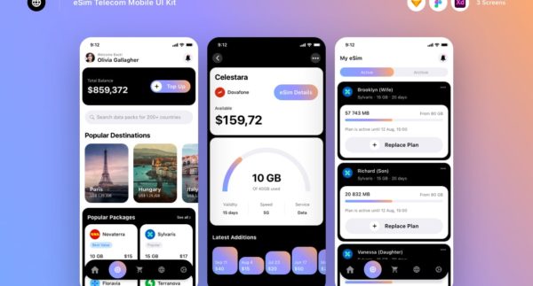 eSim Telecom 移动 UI 套件