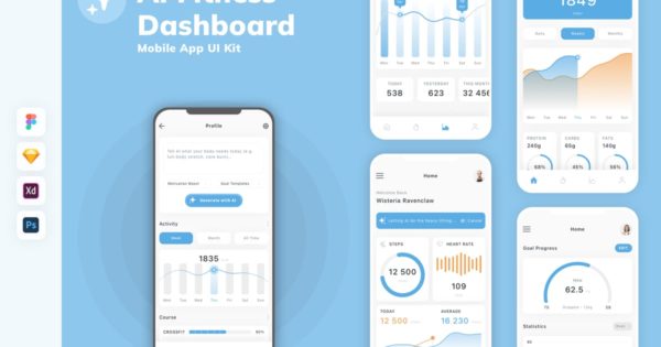 AI Fitness Dashboard 移动应用程序 UI 套件